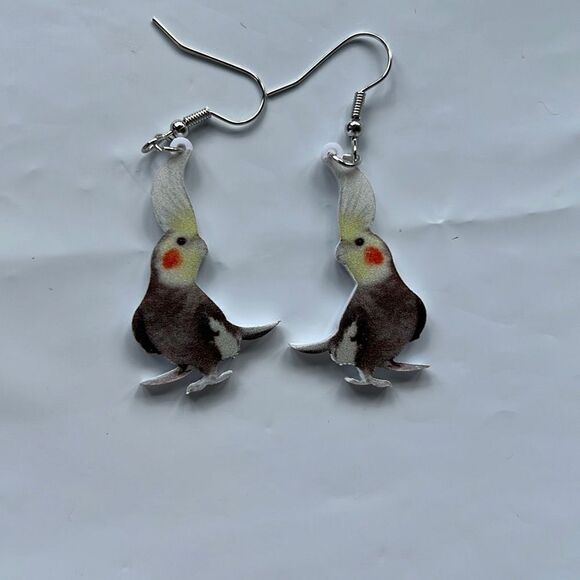 Cockatiel Bird Novelty Drop Earrings - Picture 1 of 5
